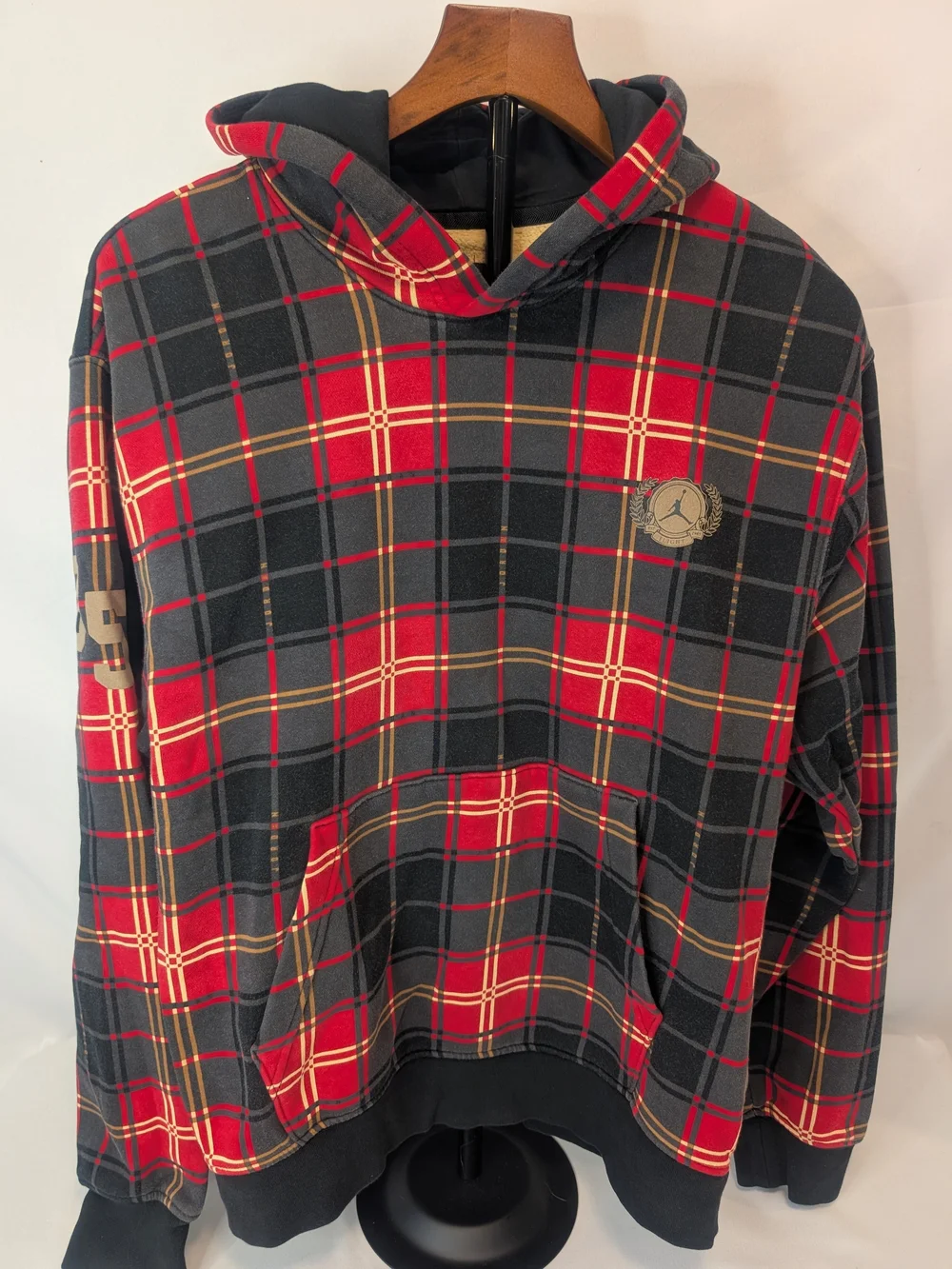 Jordan Men’s Small Red & Black Plaid Hooded Sweatshirt